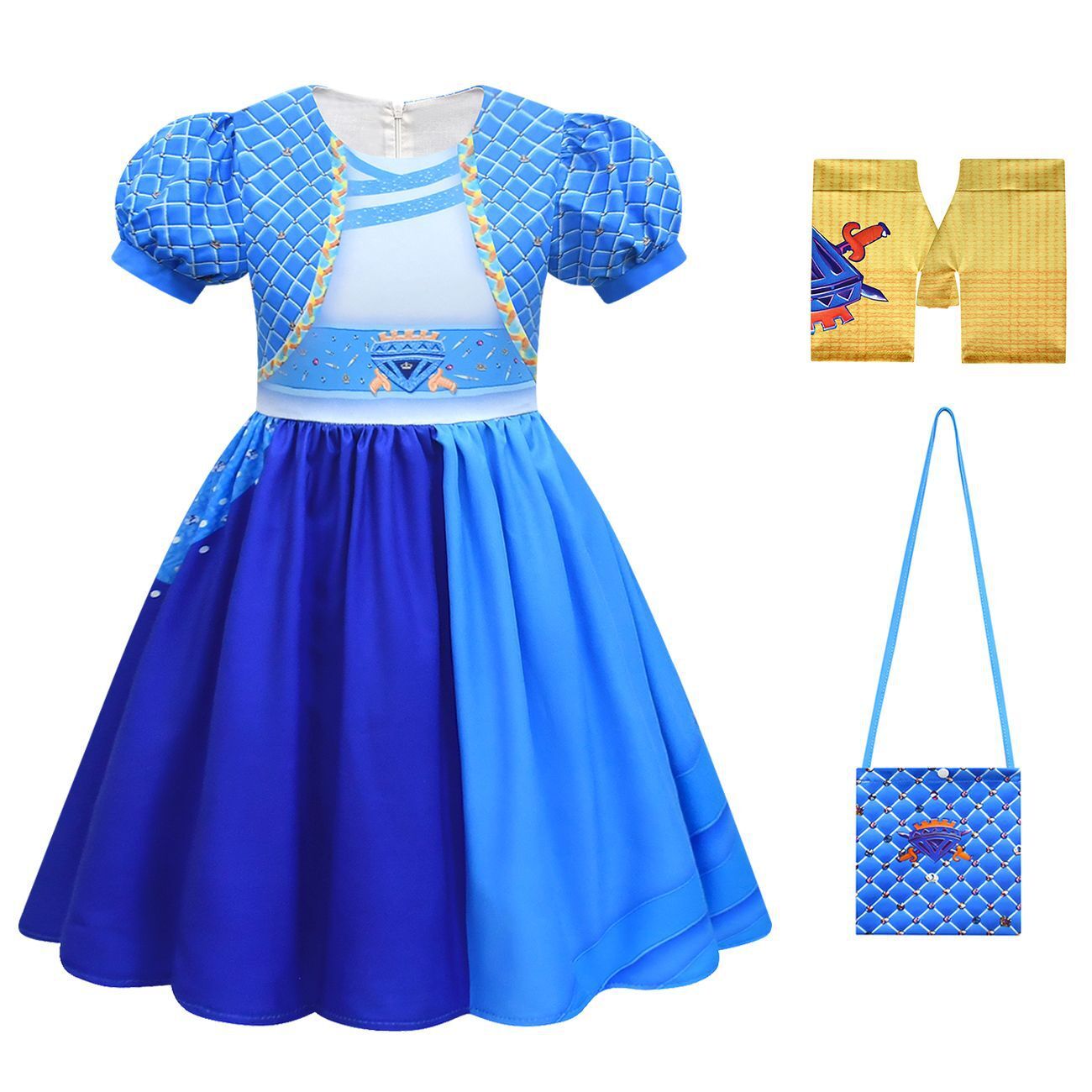 Girls Rise Chloe Costume with Accessories for Kids Princess Blue Dress Movie Cosplay Clothes Outfit 4-10Y
